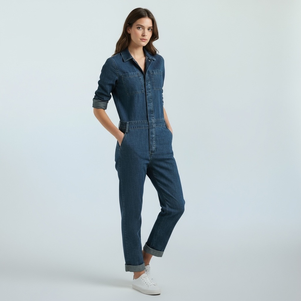 Lucky Brand Women's S‎ Boilersuit Flight Suit Jumpsuit Denim Blue